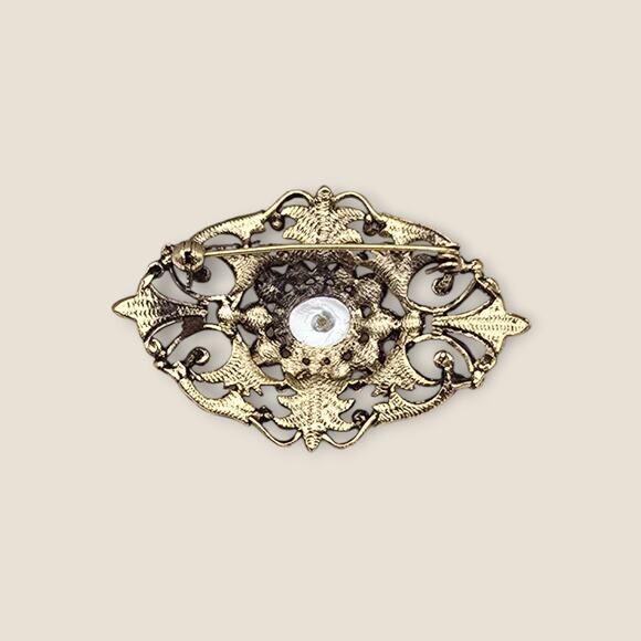 Vintage Gold Pearl Filigree Brooch – Regency Victorian Style Pin - Picture 5 of 7